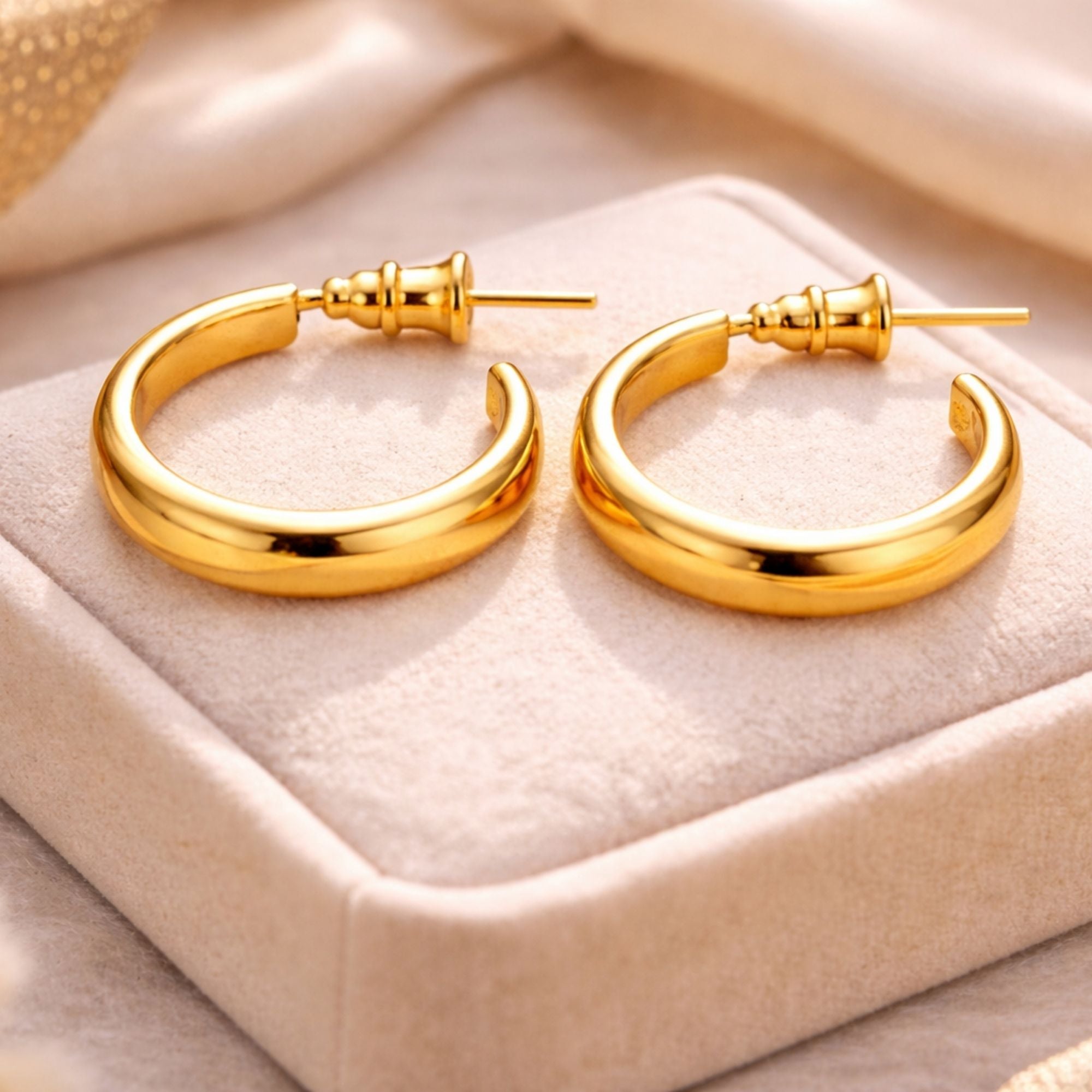 0.5 Inch Gold Tone Flat Band Open Hoop Sleek Style Earrings Hoop Earrings lifestyle use image