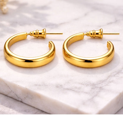 0.5" Gold Tone Flat Band Open Hoop Earrings – Sleek Everyday Jewelry