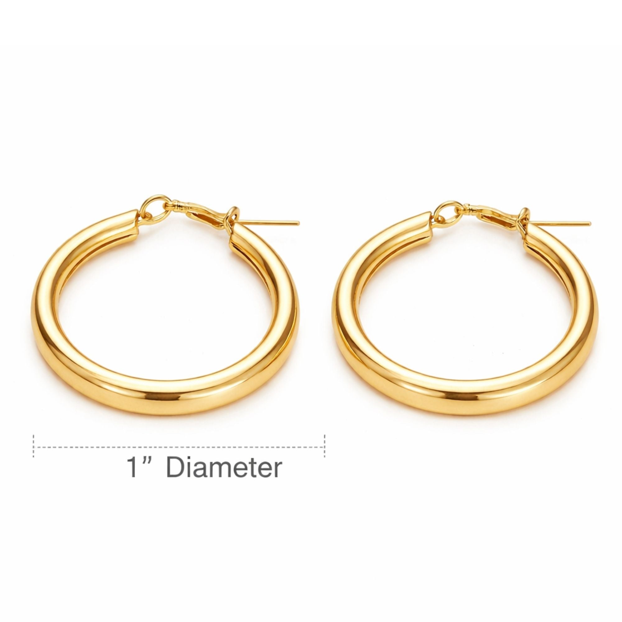 1 Inch Gold Tone Chunky Tube Closed Hoop Earrings size and feature image