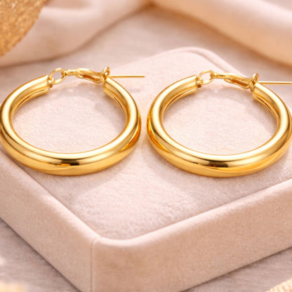 1" Gold Tone Chunky Tube Closed Hoop Earrings – Bold Everyday Jewelry