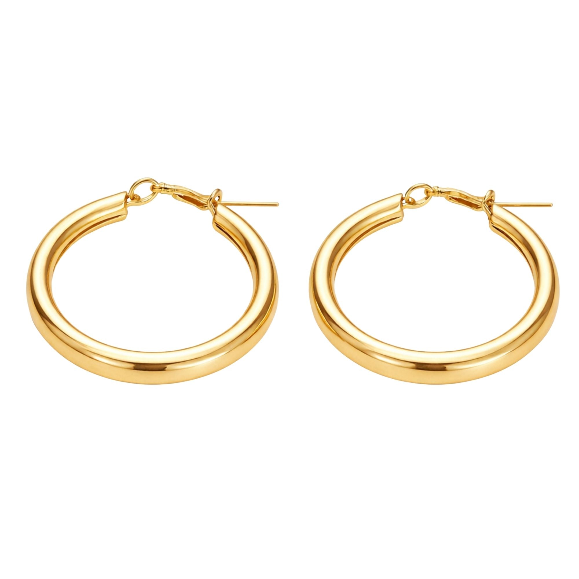 1 Inch Gold Tone Chunky Tube Closed Hoop Earrings product detail image