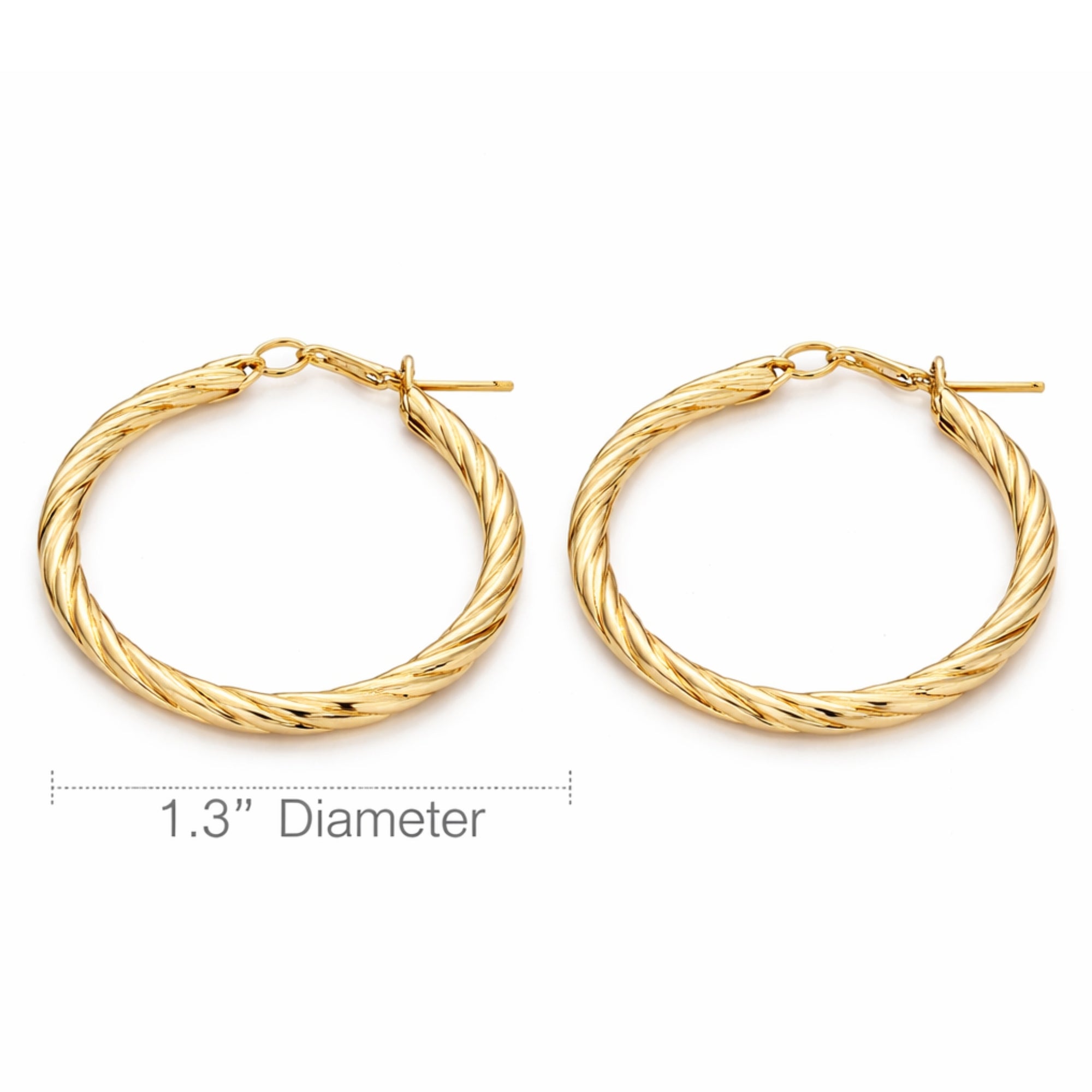 1.3 Inch Gold Tone Twisted Rope Hoop Classic Earrings for Women Hoop Earrings size and feature image