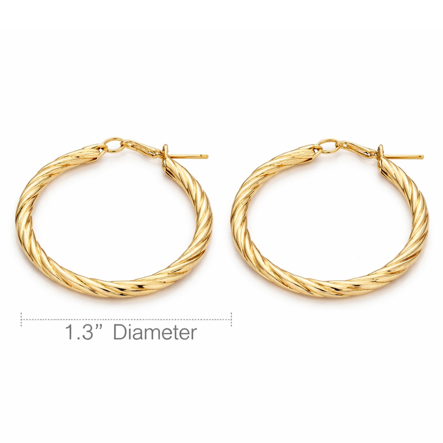 1.3 Inch Gold Tone Twisted Rope Hoop Classic Earrings for Women