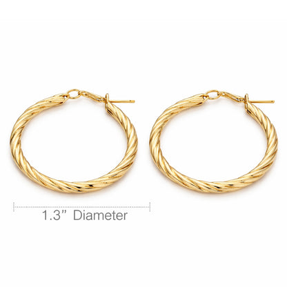 1.3 Inch Gold Tone Twisted Rope Hoop Classic Earrings for Women