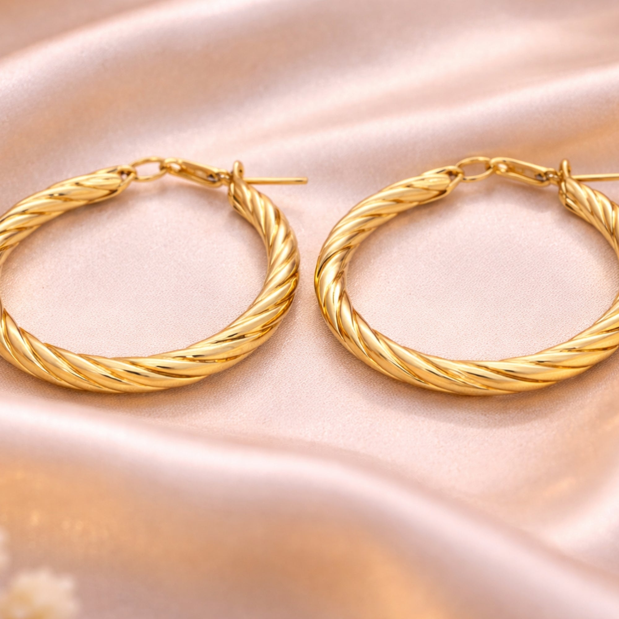 1.3 Inch Gold Tone Twisted Rope Hoop Classic Earrings for Women Hoop Earrings lifestyle use image