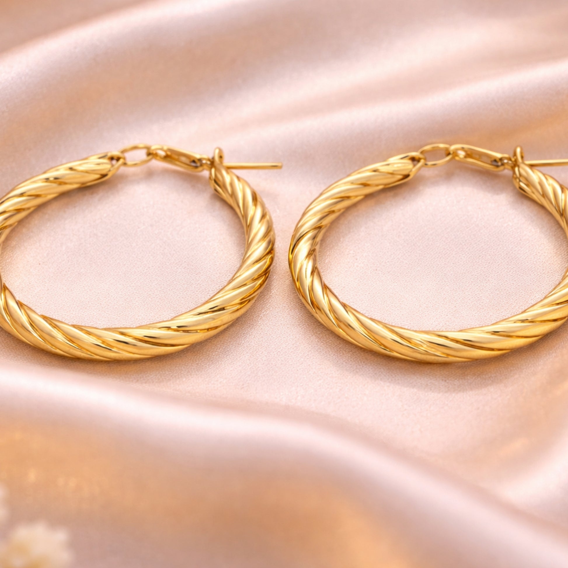 1.3 Inch Gold Tone Twisted Rope Hoop Classic Earrings for Women
