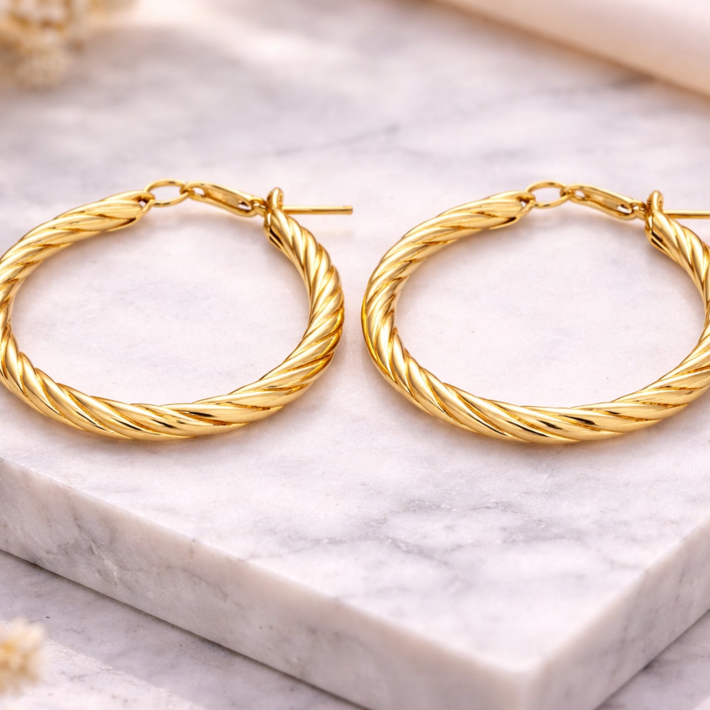 1.3 Inch Gold Tone Twisted Rope Hoop Classic Earrings for Women