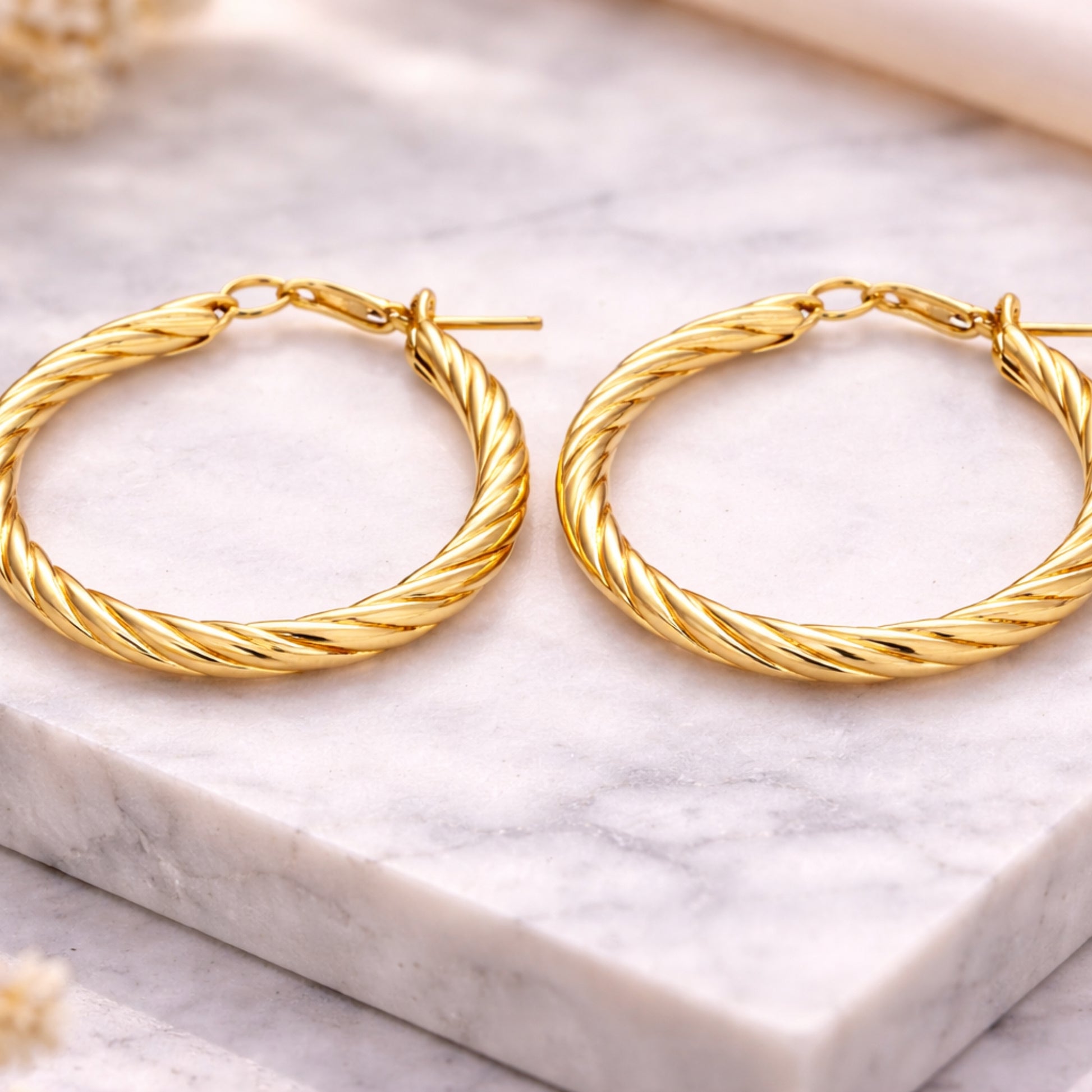 1.3 Inch Gold Tone Twisted Rope Hoop Classic Earrings for Women