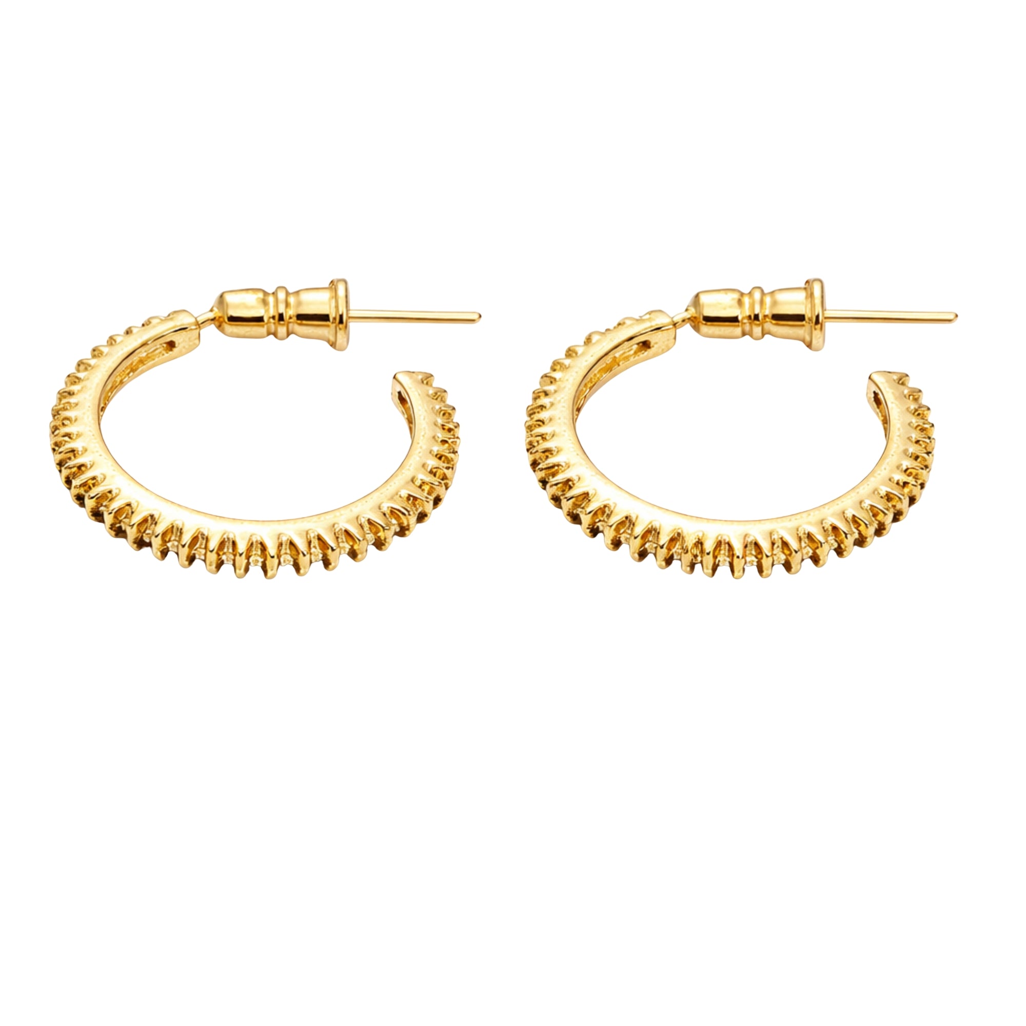0.75 Inch Gold Tone Ridged Texture Open Hoop Classic Style Earrings Hoop Earrings size and feature image
