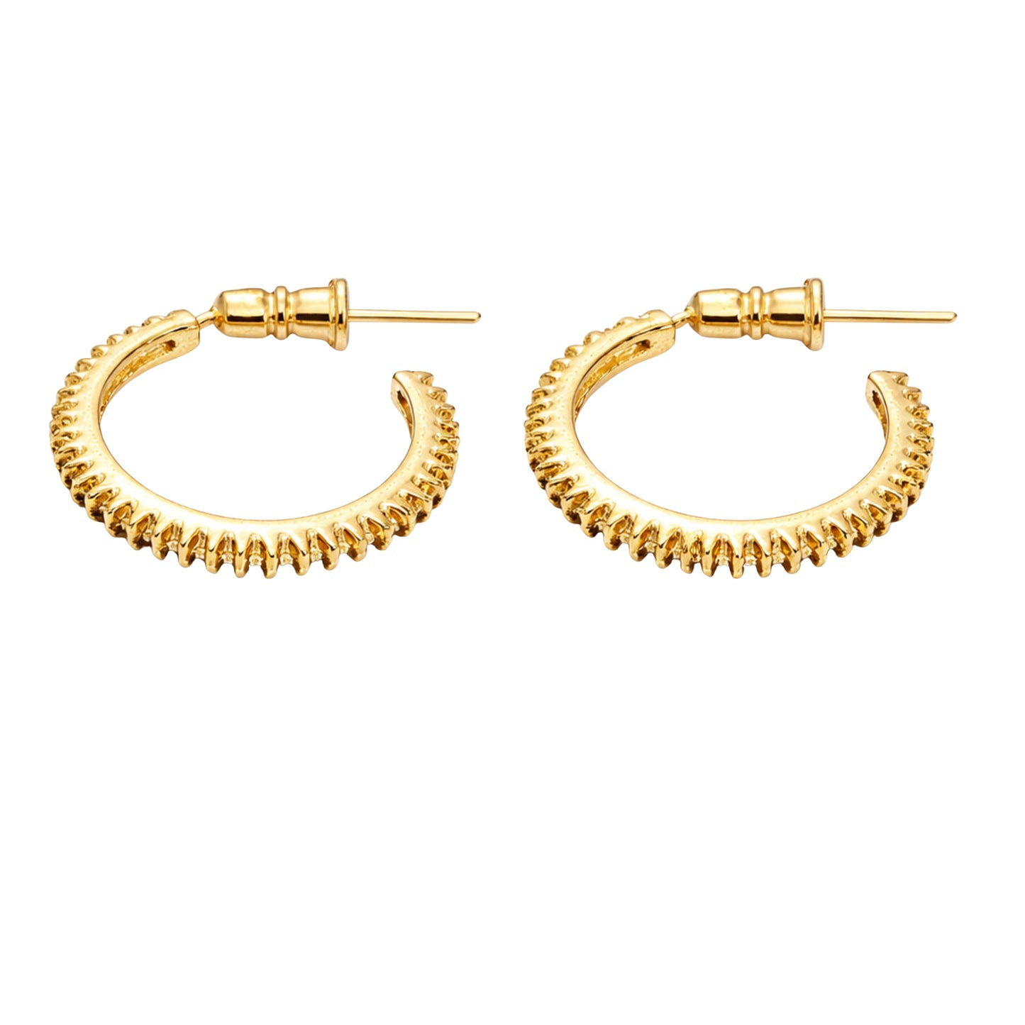 0.75 Inch Gold Tone Ridged Texture Open Hoop Classic Style Earrings Hoop Earrings size and feature image