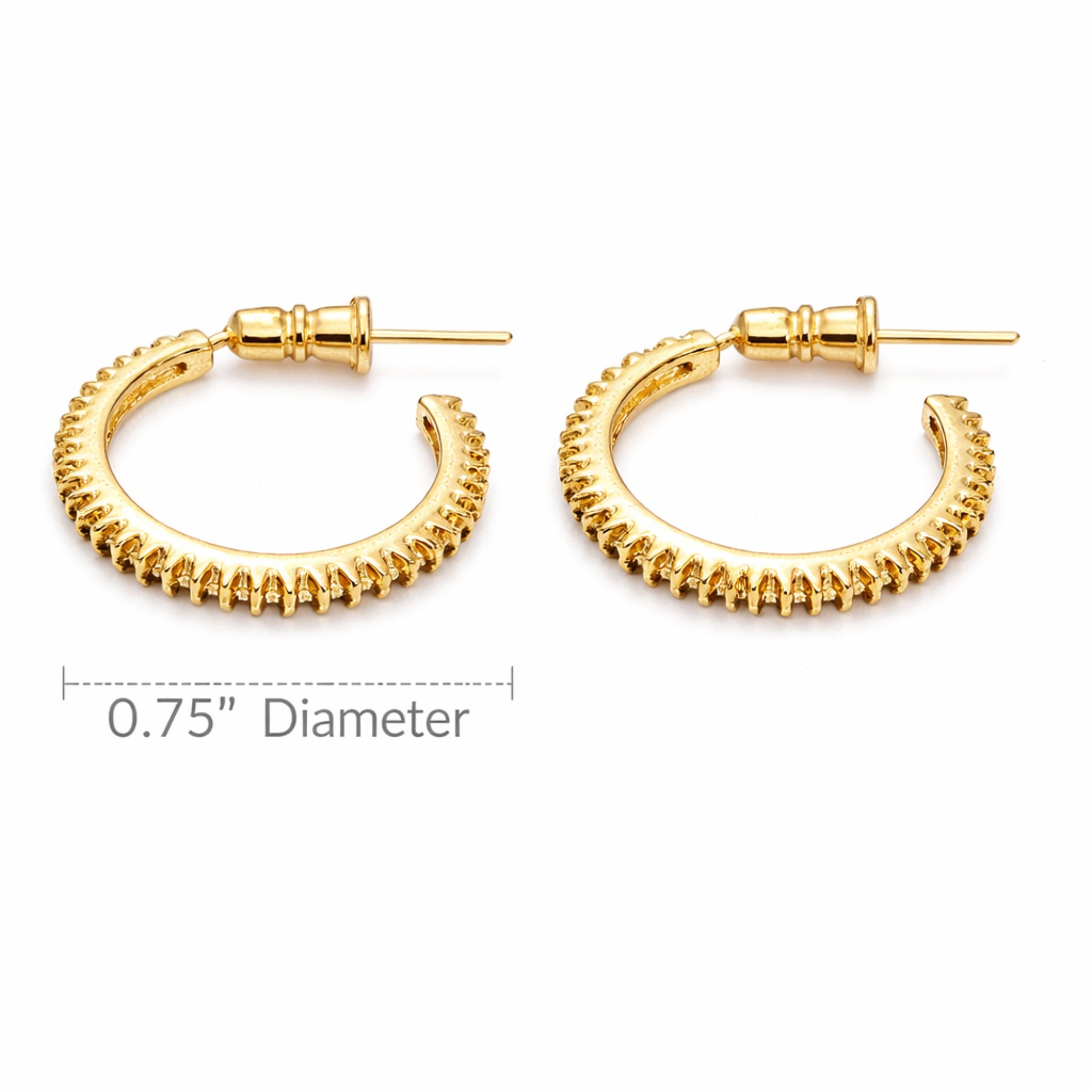 0.75 Inch Gold Tone Ridged Texture Open Hoop Classic Style Earrings Hoop Earrings product detail image