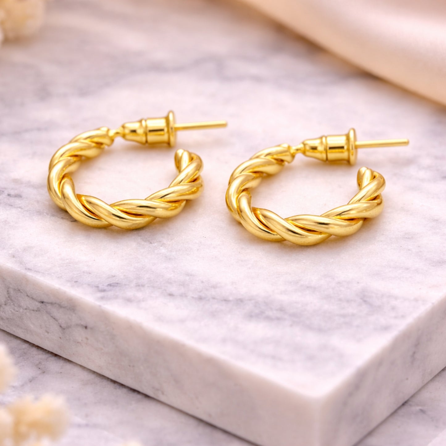 0.5 Inch Gold Tone Chunky Twisted Rope Open Hoop Earrings Classic Style product image 5