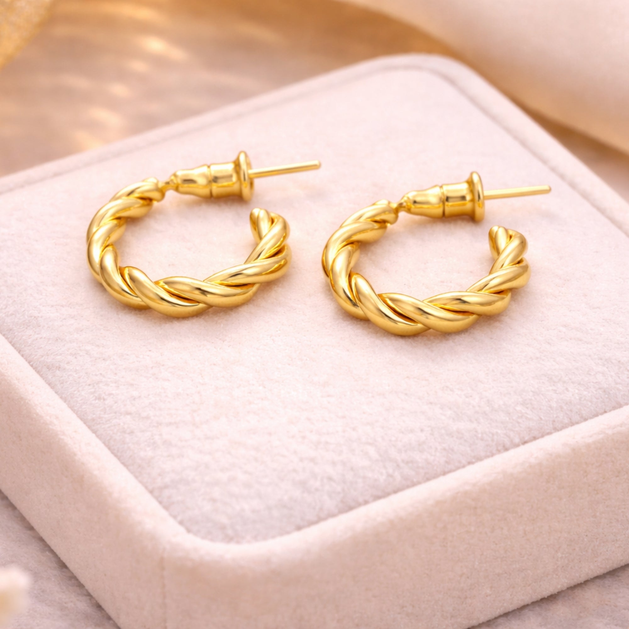 0.5 Inch Gold Tone Chunky Twisted Rope Open Hoop Earrings Classic Style lifestyle use image