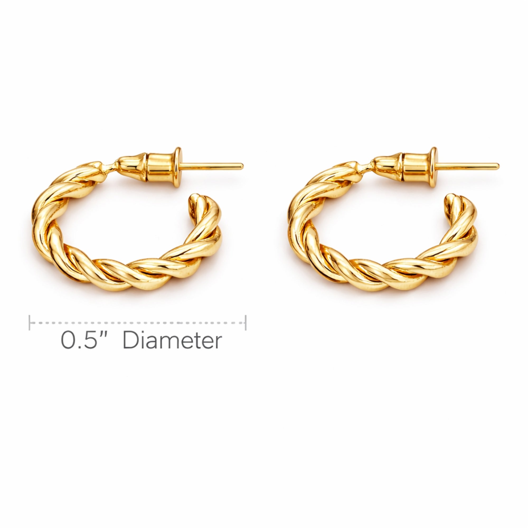 0.5 Inch Gold Tone Chunky Twisted Rope Open Hoop Earrings Classic Style size and feature image