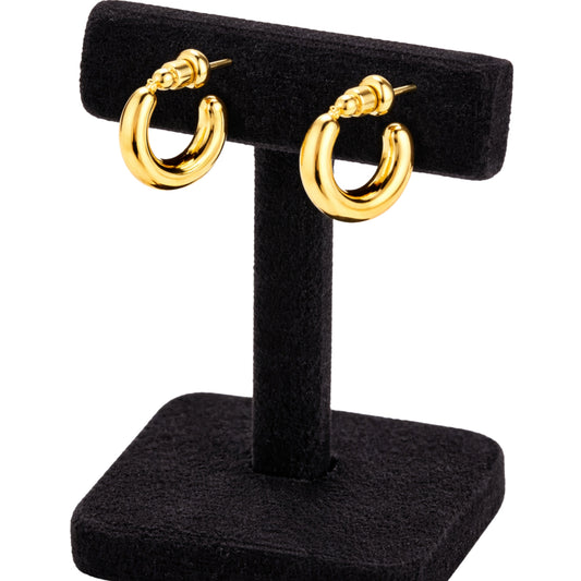 0.35 Inch Gold Tone Small Tube Open Hoop Earrings Minimalist Style