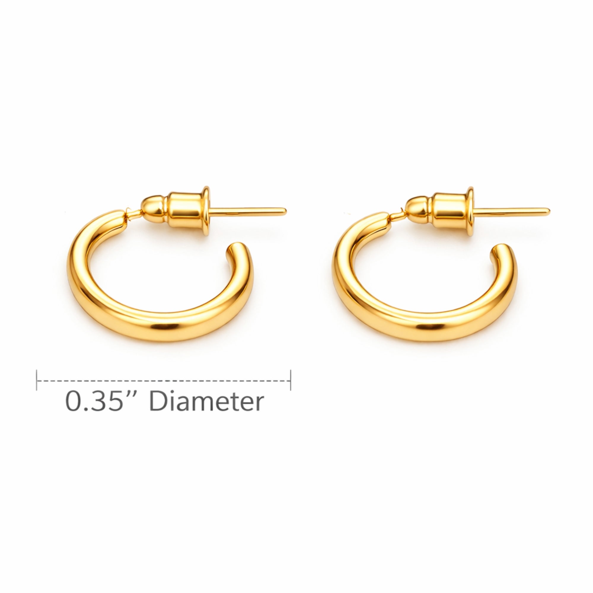 0.35 Inch Gold Tone Small Tube Open Hoop Earrings Minimalist Style product detail image