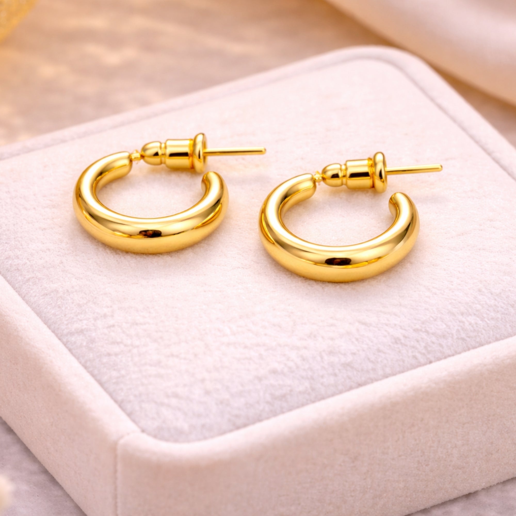 0.35 Inch Gold Tone Small Tube Open Hoop Earrings Minimalist Style size and feature image