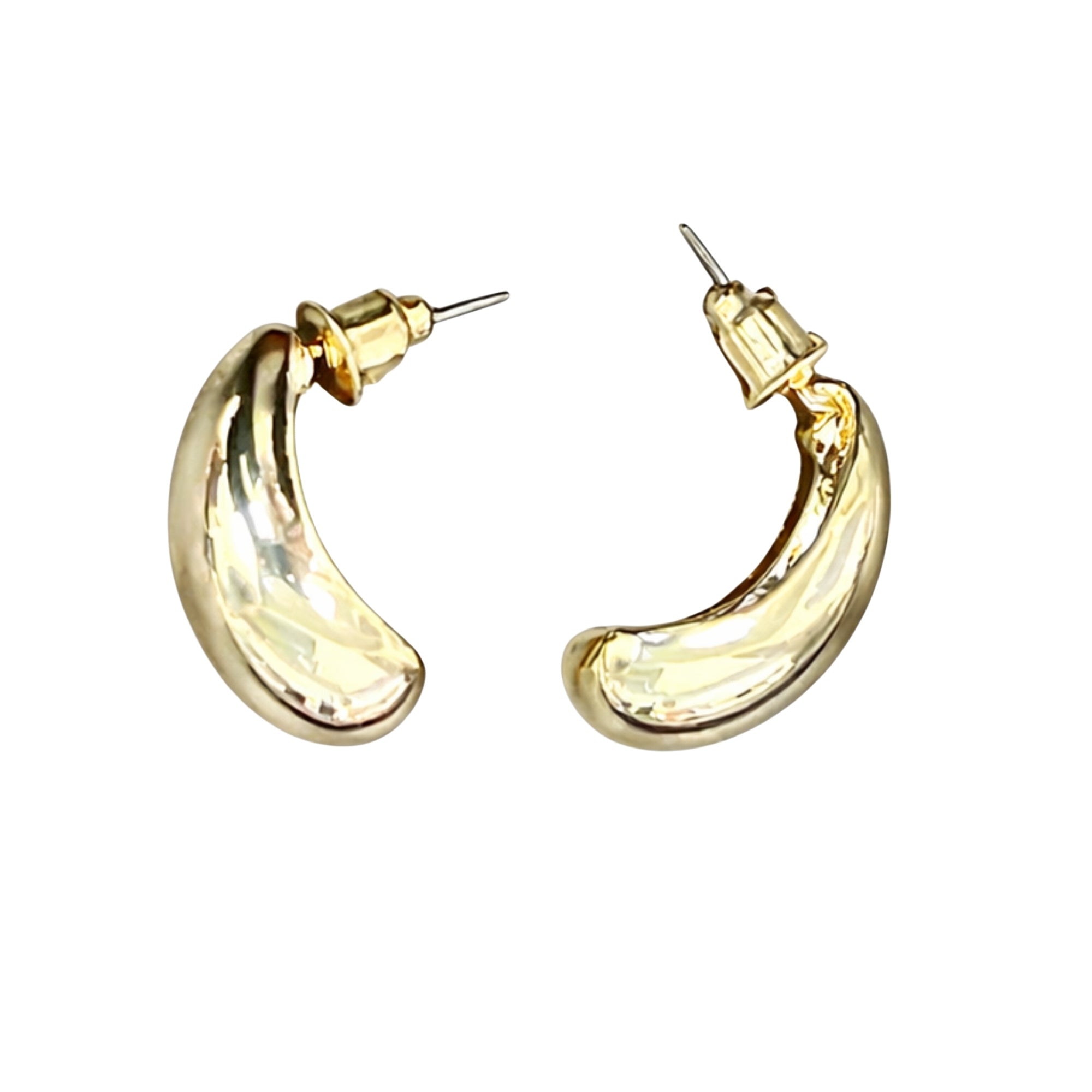 Gold Tone Chunky Tapered Open Hoop Earrings Everyday Style product detail image