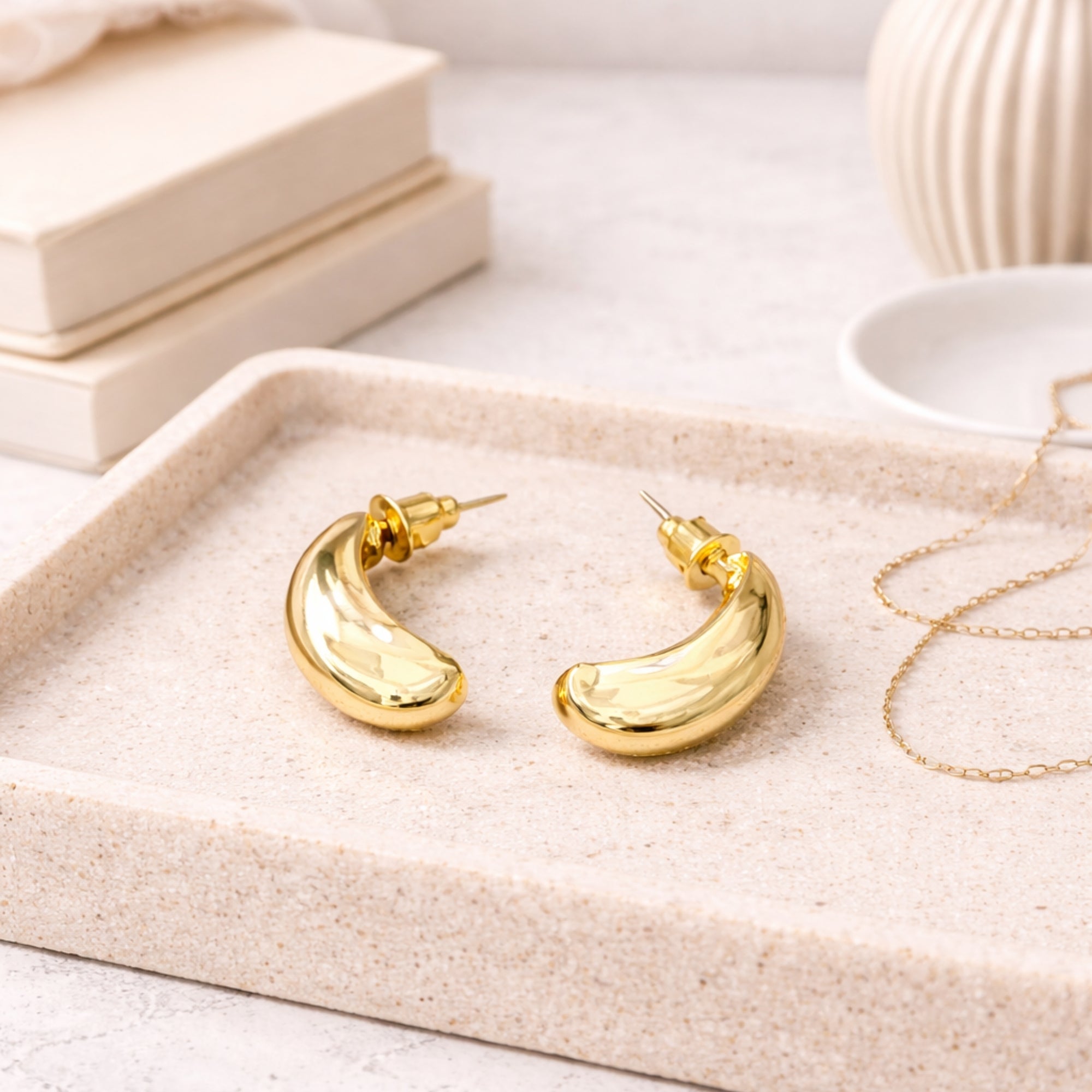 Gold Tone Chunky Tapered Open Hoop Earrings Everyday Style lifestyle use image