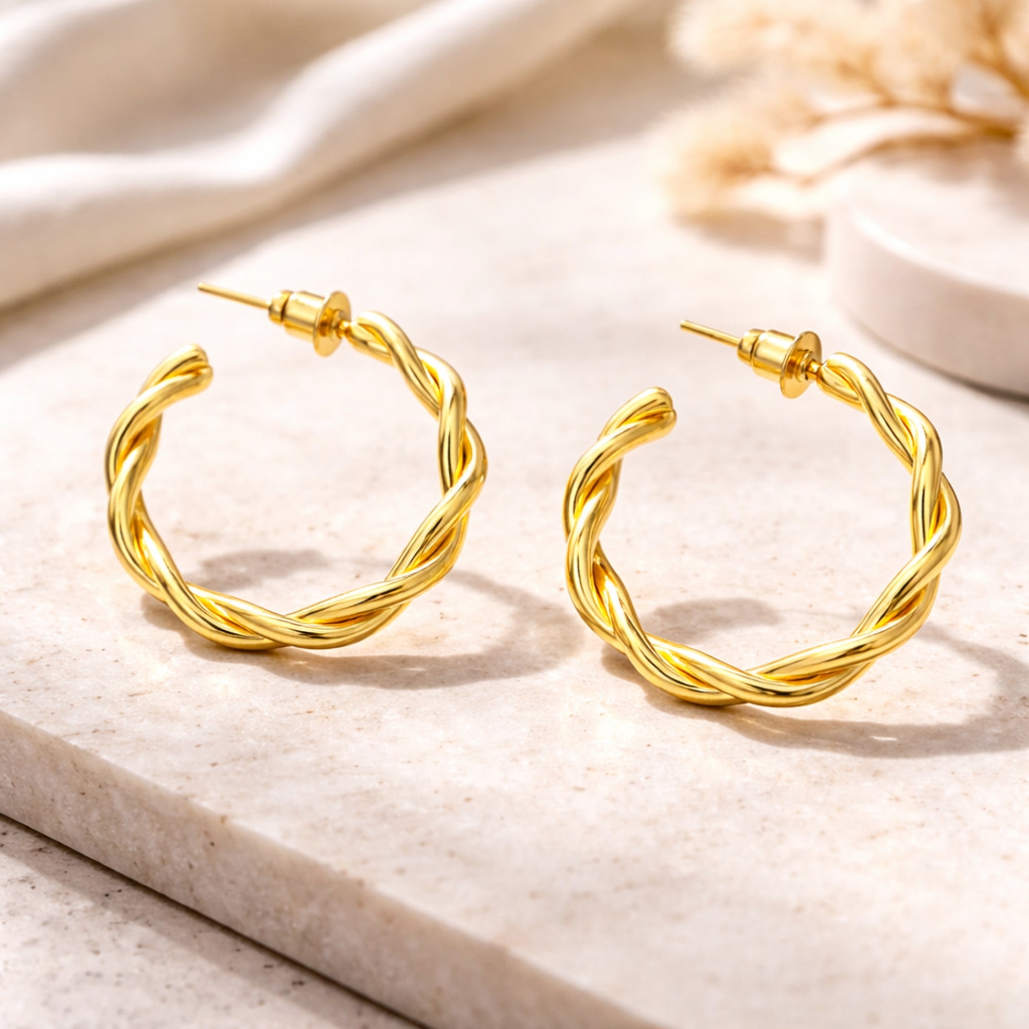 1 Inch Gold Tone Chunky Twisted Rope Open Hoop Earrings Bold Style product image 5