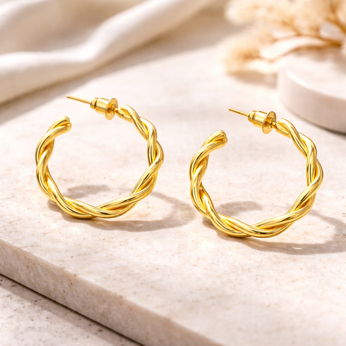 1 Inch Gold Tone Chunky Twisted Rope Open Hoop Earrings Bold Style product image 5