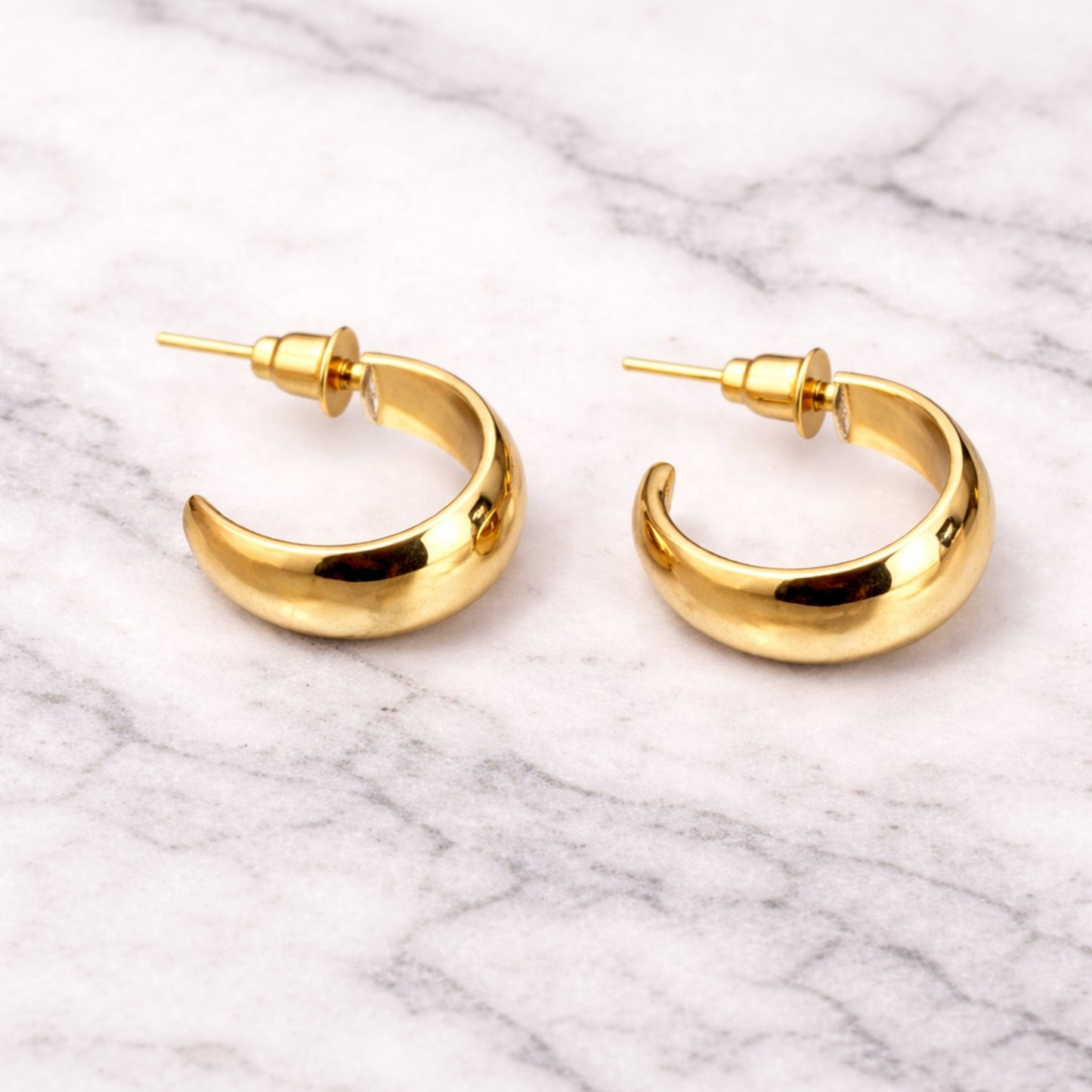 0.5 Inch Gold Tone Tapered Wide Band Open Hoop Earrings Classic Style lifestyle use image