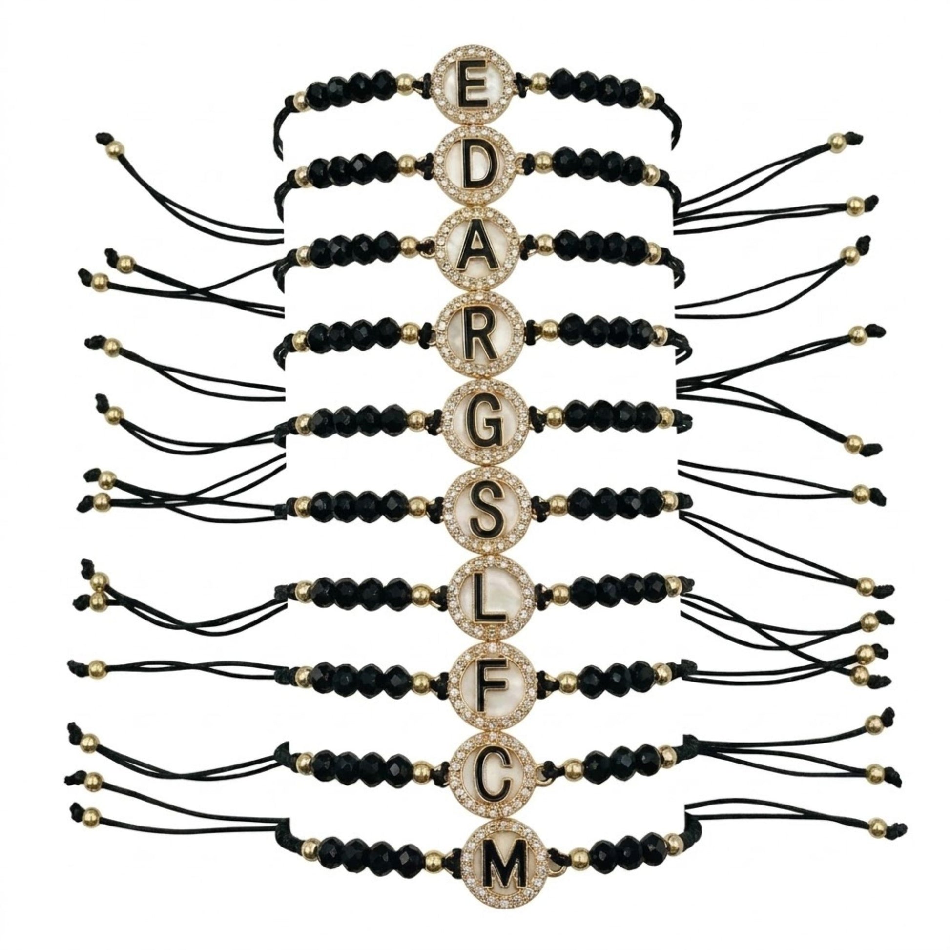 Alphabet Letter Black Adjustable Bracelet for Women Men