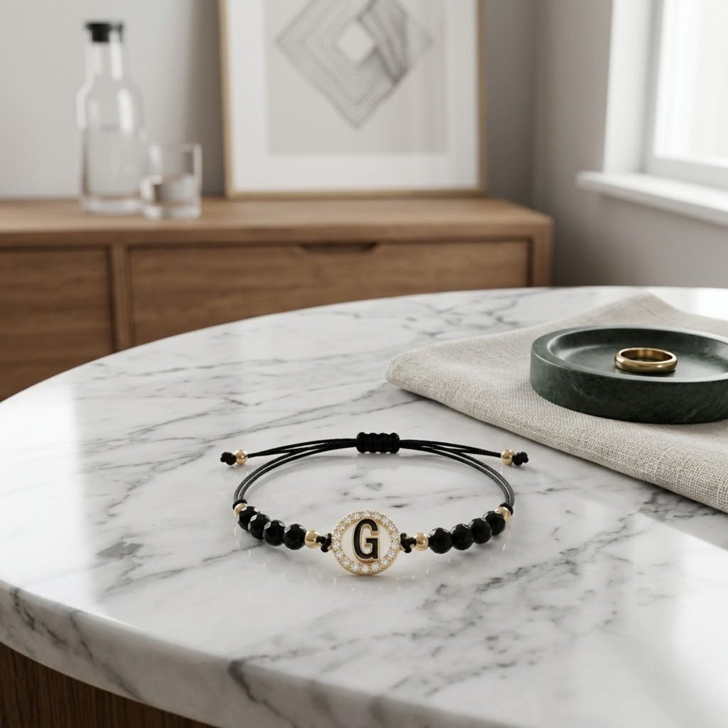 Black Cord Alphabet Letter Adjustable Bracelet