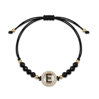 Unisex Black Alphabet Letter Adjustable Cord Bracelet