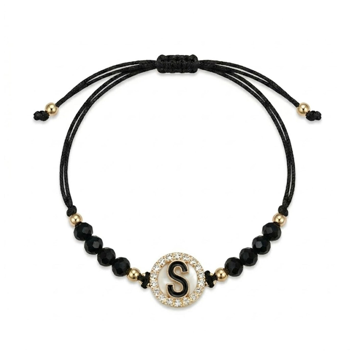 Black Alphabet Initial Adjustable Bracelet Unisex