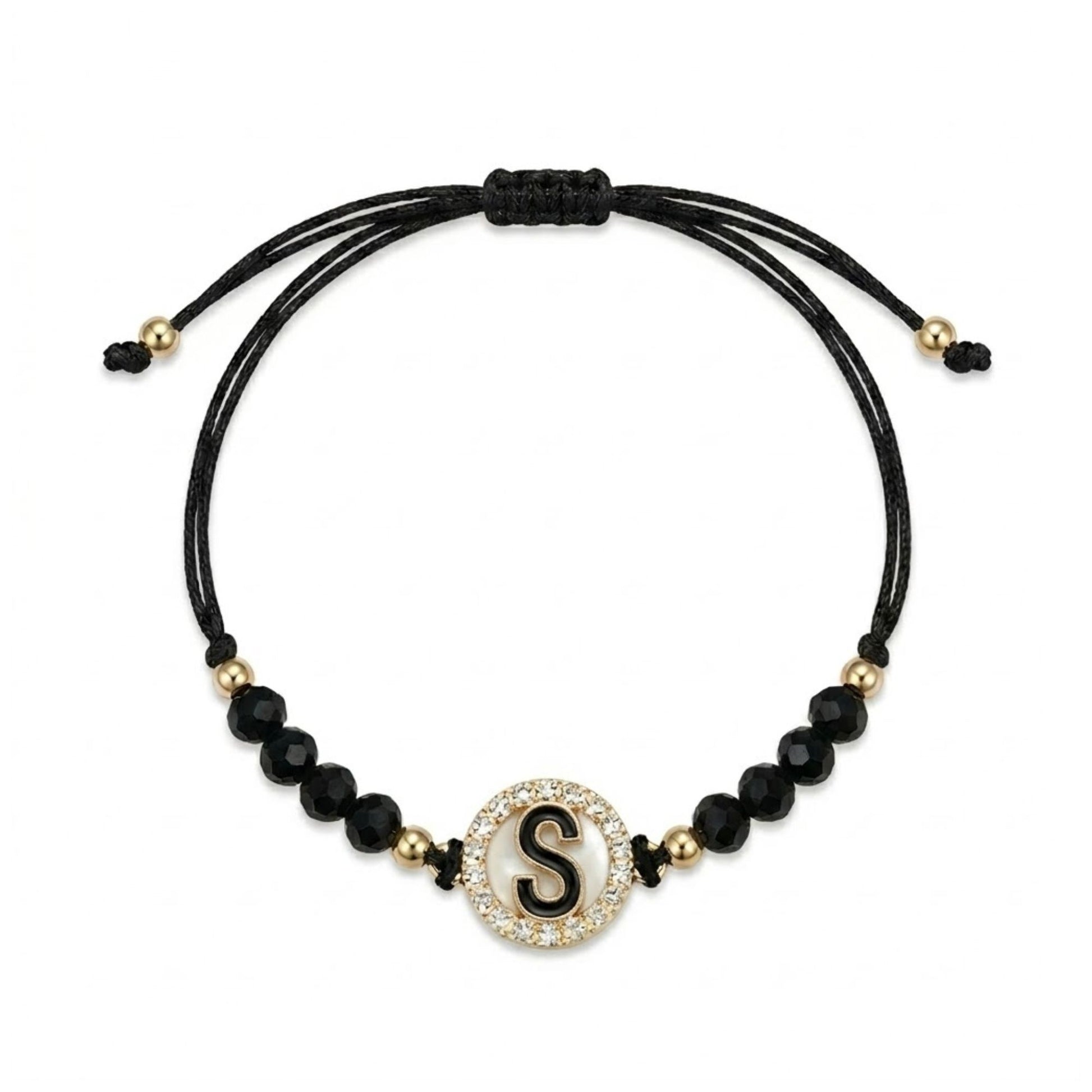 Black Alphabet Initial Adjustable Bracelet Unisex