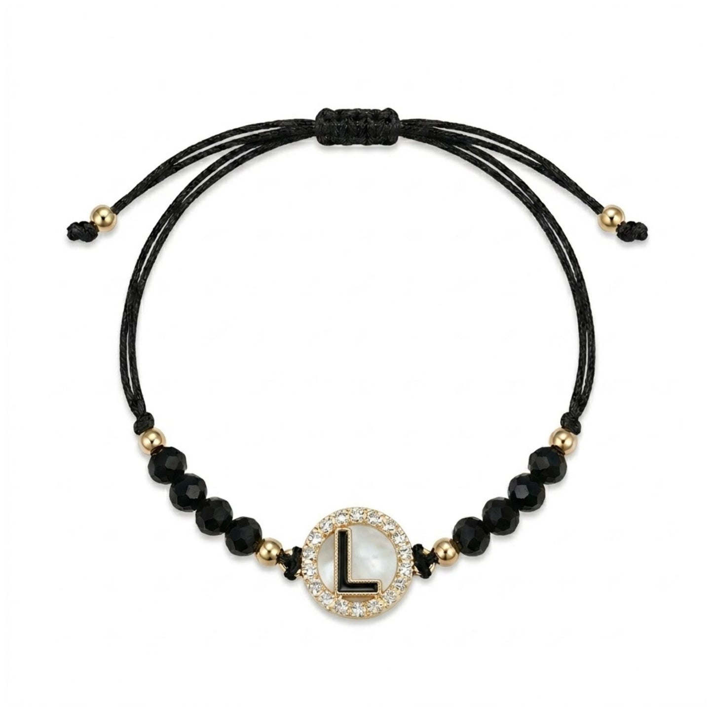 Black Alphabet Letter Charm Adjustable Bracelet