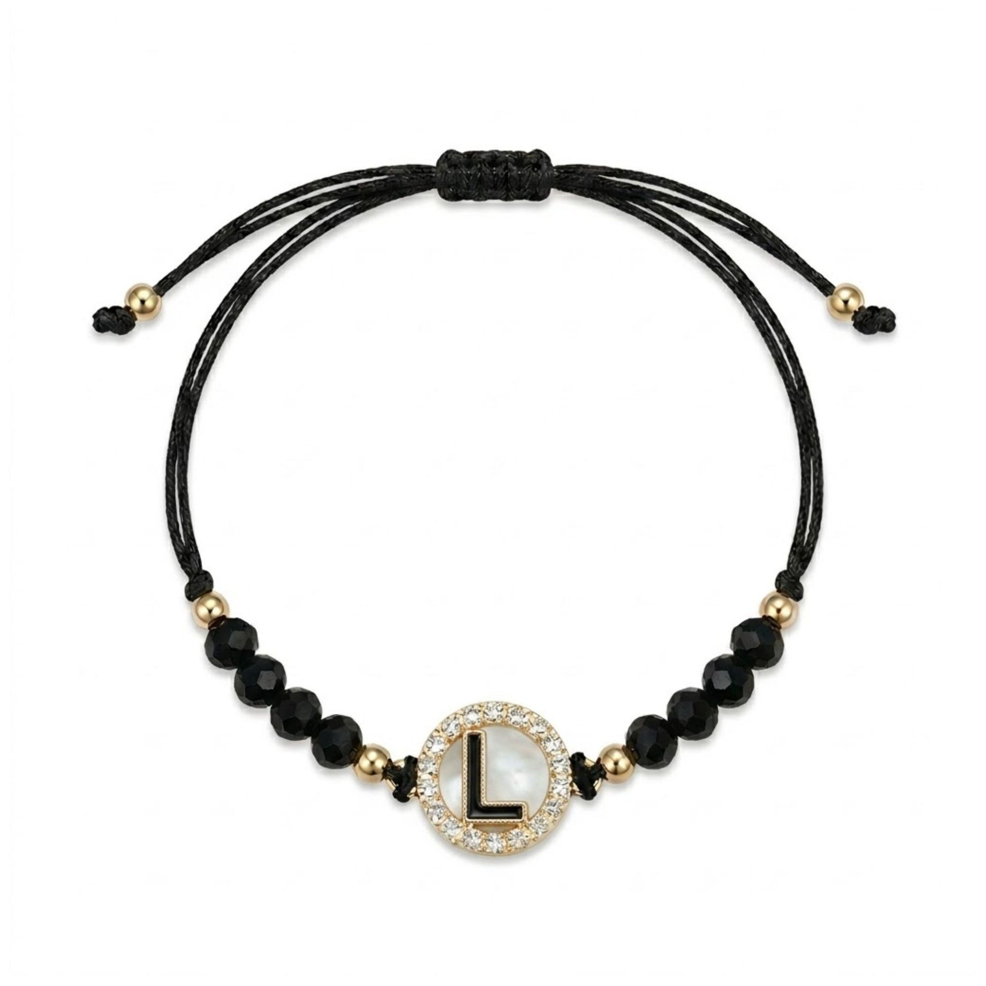 Black Alphabet Letter Charm Adjustable Bracelet