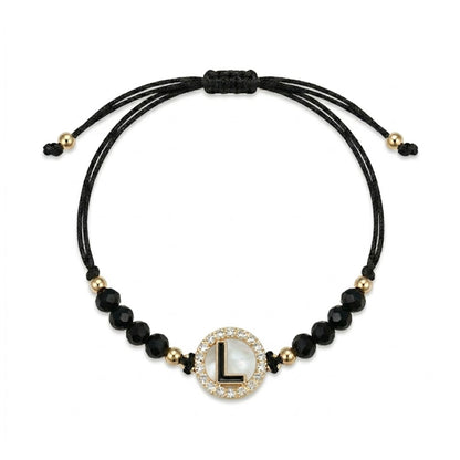 Black Alphabet Letter Charm Adjustable Bracelet