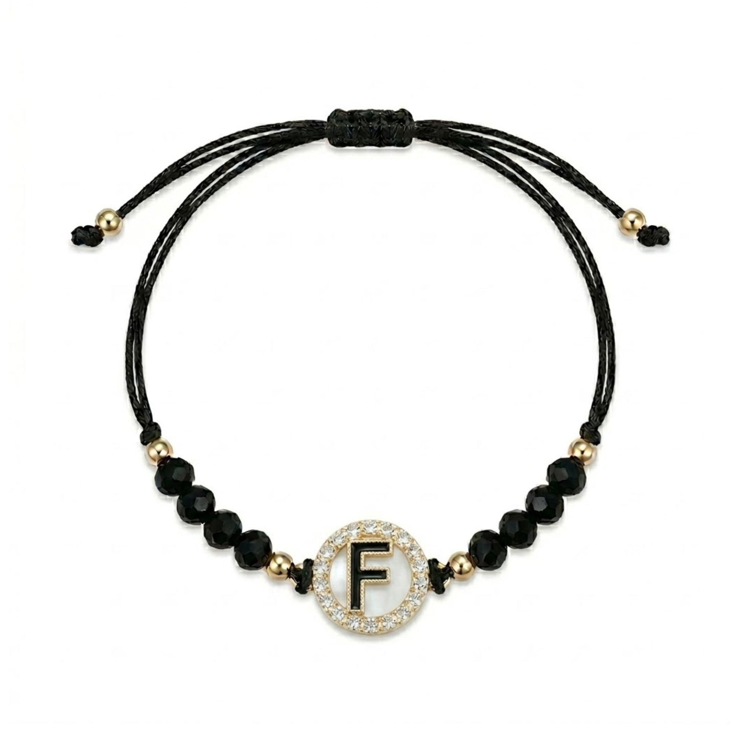 Black Alphabet Letter Bracelet Adjustable Cord Unisex