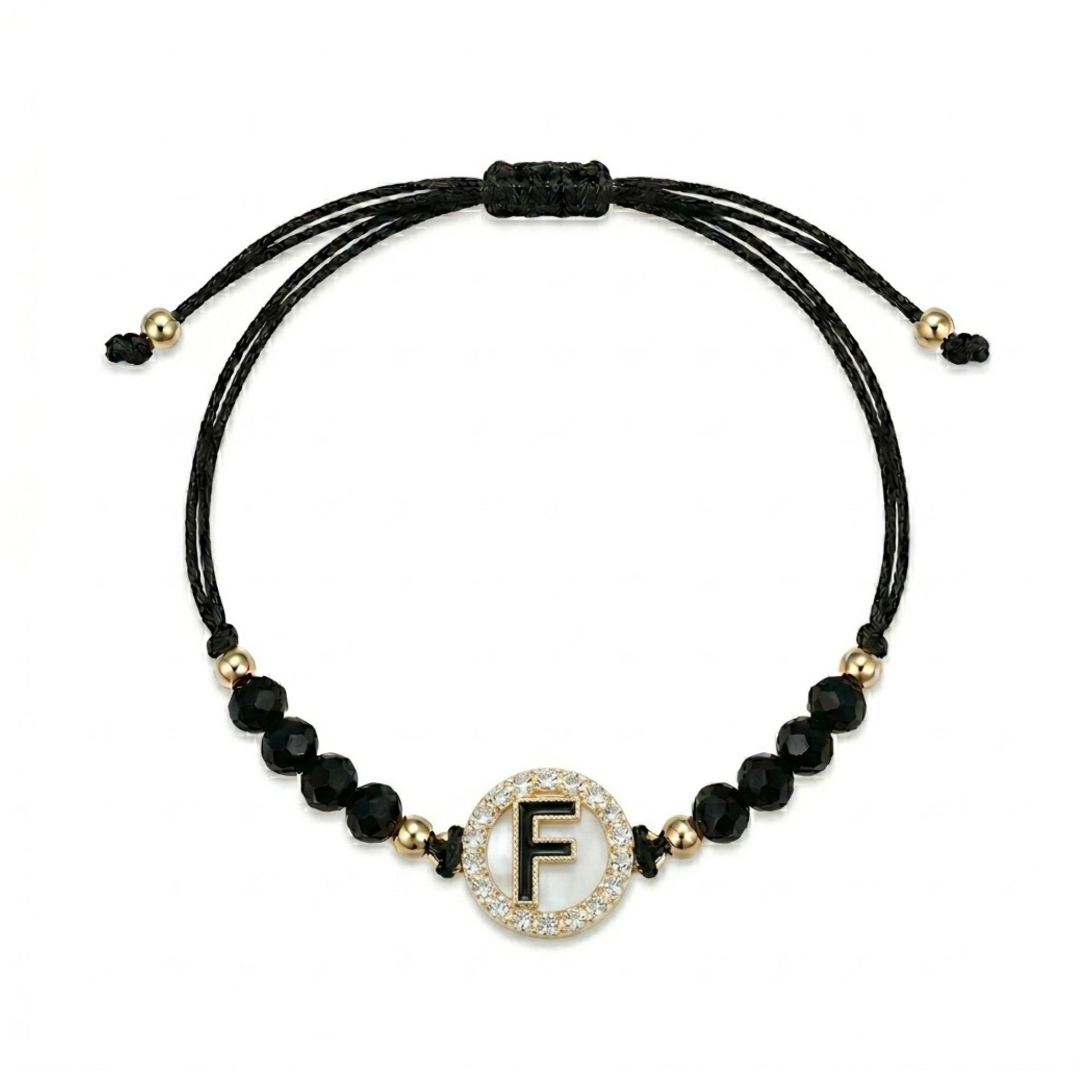 Black Alphabet Letter Bracelet Adjustable Cord Unisex
