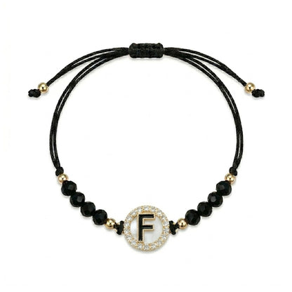 Black Alphabet Letter Bracelet Adjustable Cord Unisex