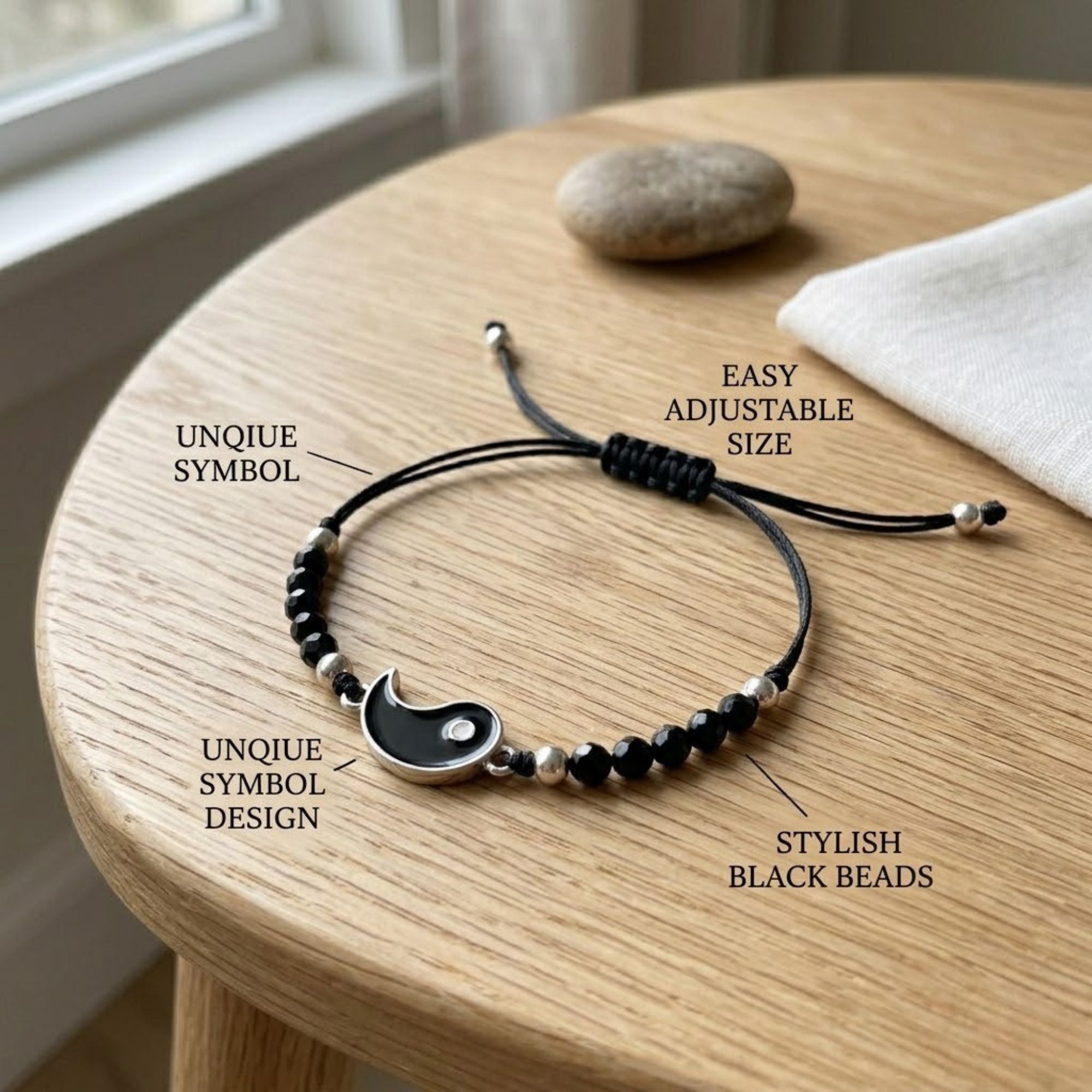 Yin Yang Beaded Adjustable Bracelet for Men & Women Bracelets lifestyle use image