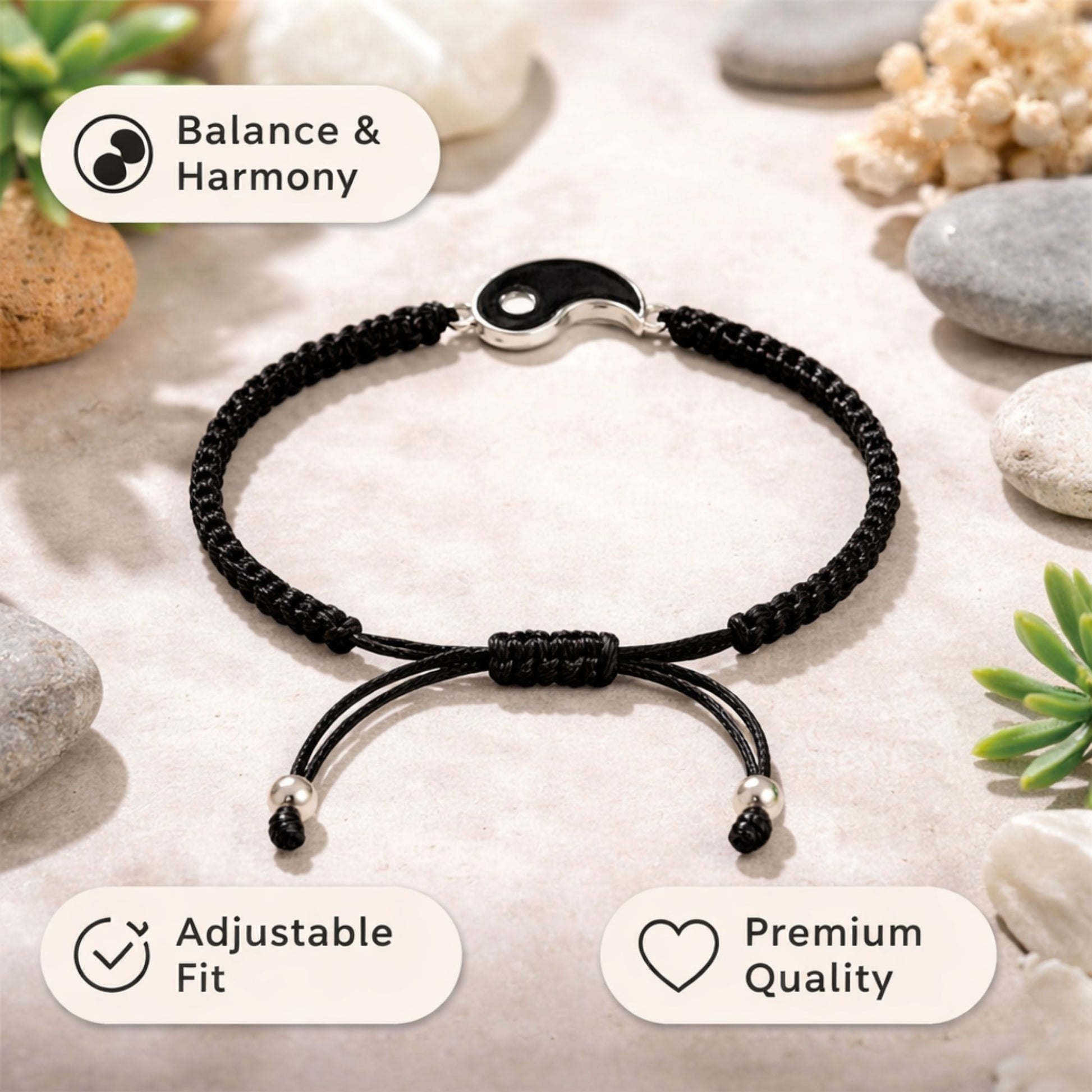 Yin Yang Symbol Friendship Adjustable Cord Bracelet
