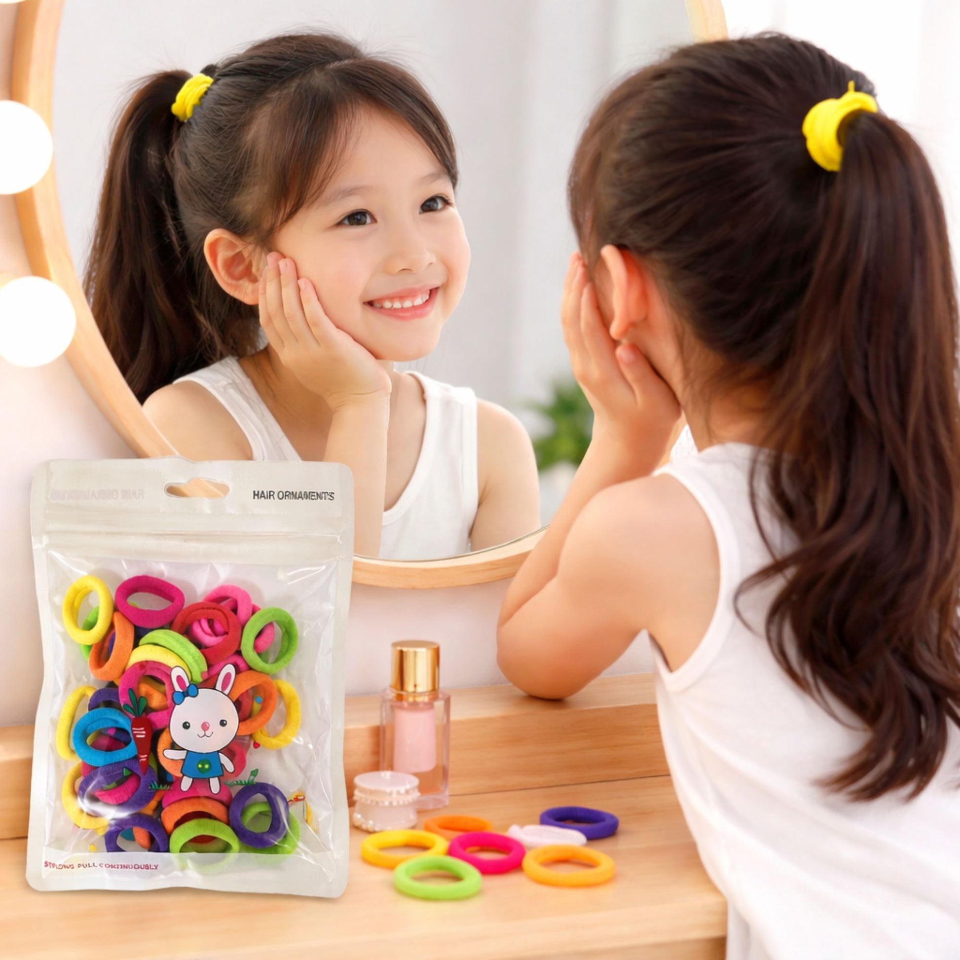 40 PCS Multicolor Elastic Hair Ties for Girls & Kids Hair Bands size and feature image