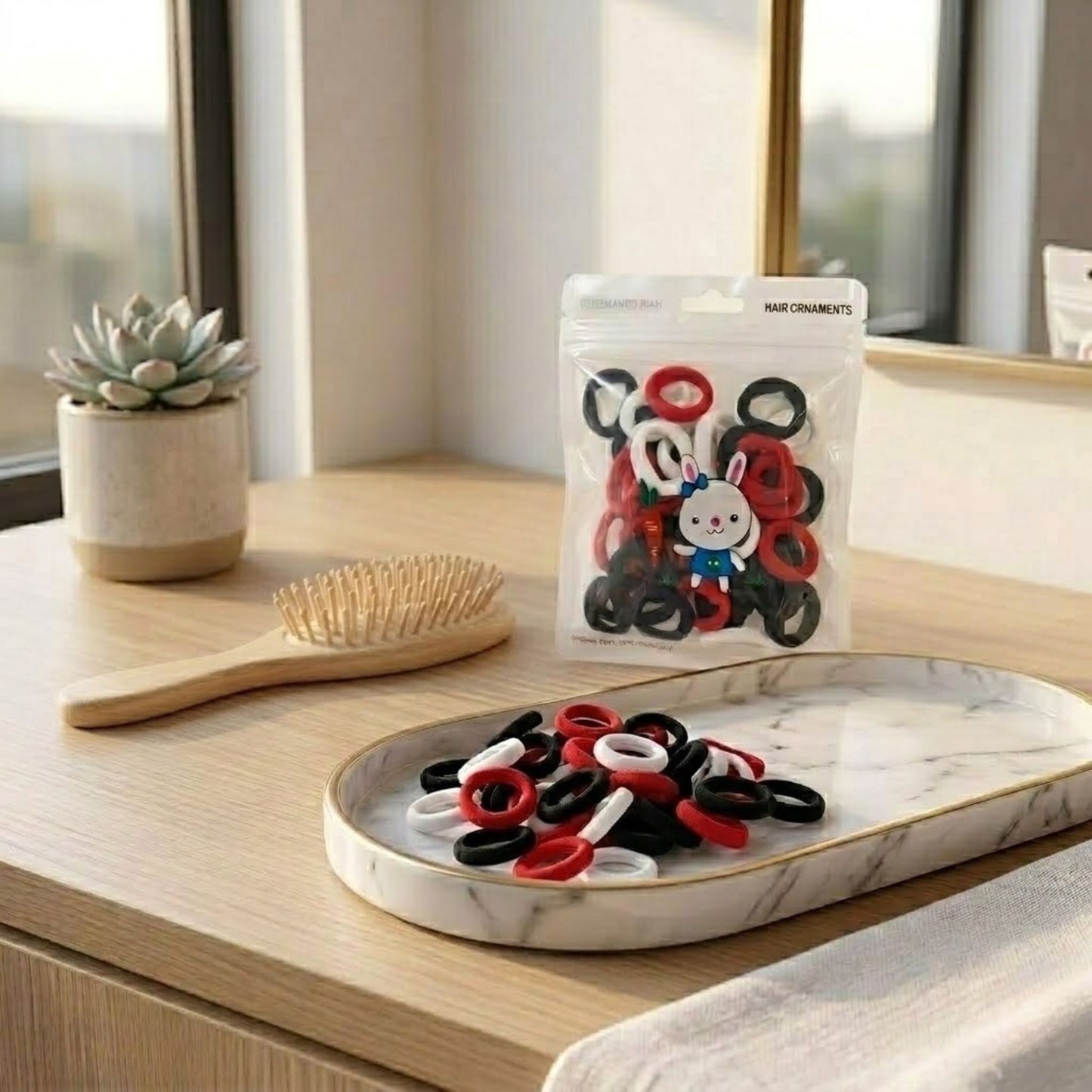 40 PCS Black White Red Elastic Hair Ties for Girls & Kids Hair Bands size and feature image