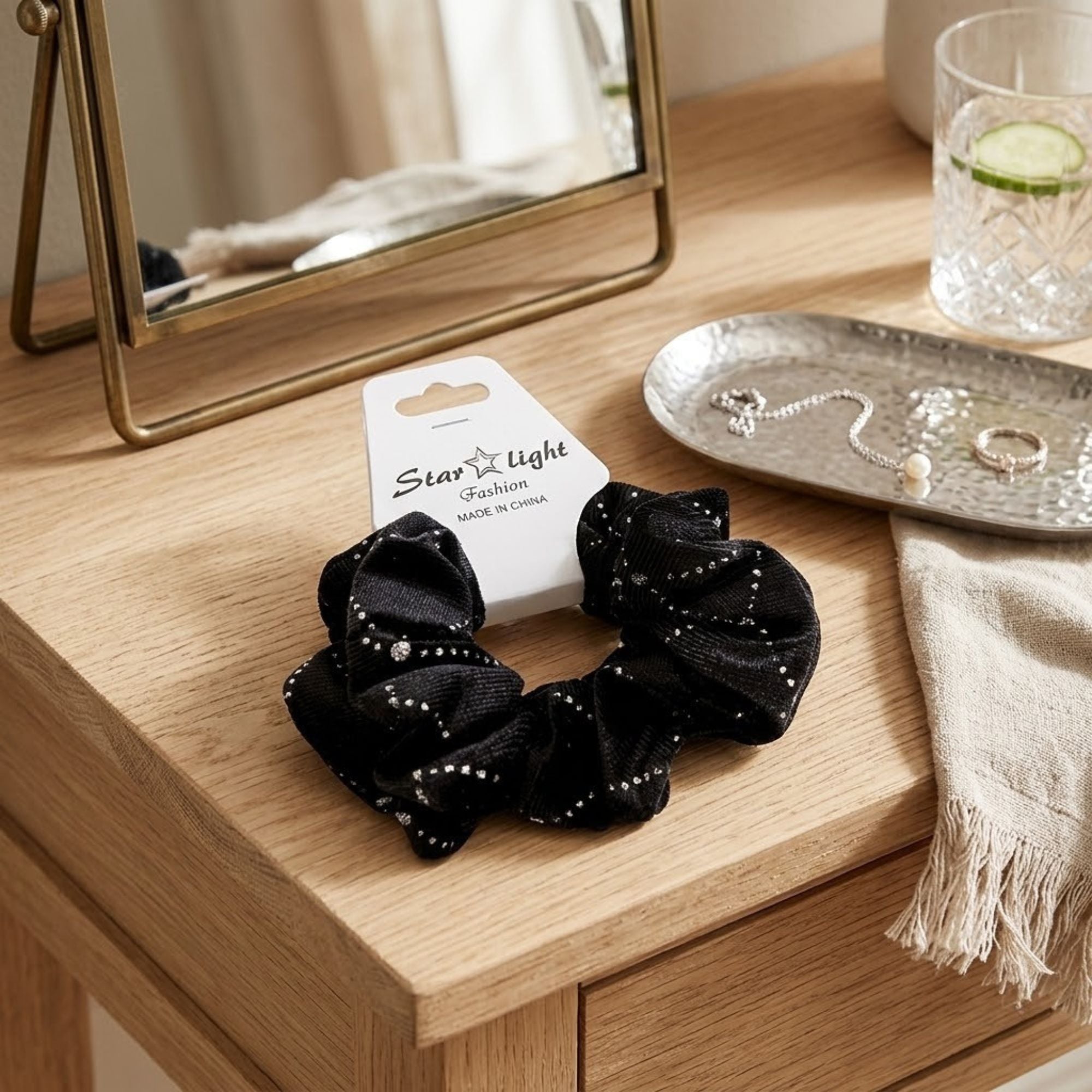 2 PCS Sparkling Ribbed Velvet Scrunchie Elegant No Snag Tie Hair Bands product detail image