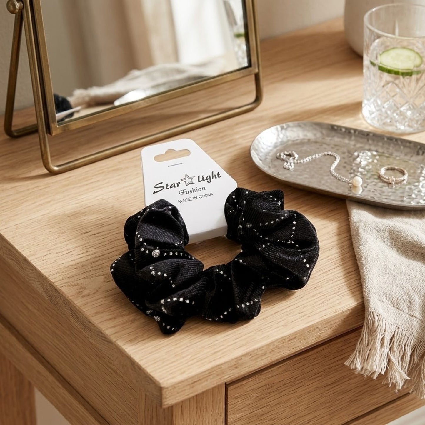 2 PCS Sparkling Ribbed Velvet Scrunchie Elegant No Snag Tie Hair Bands product detail image