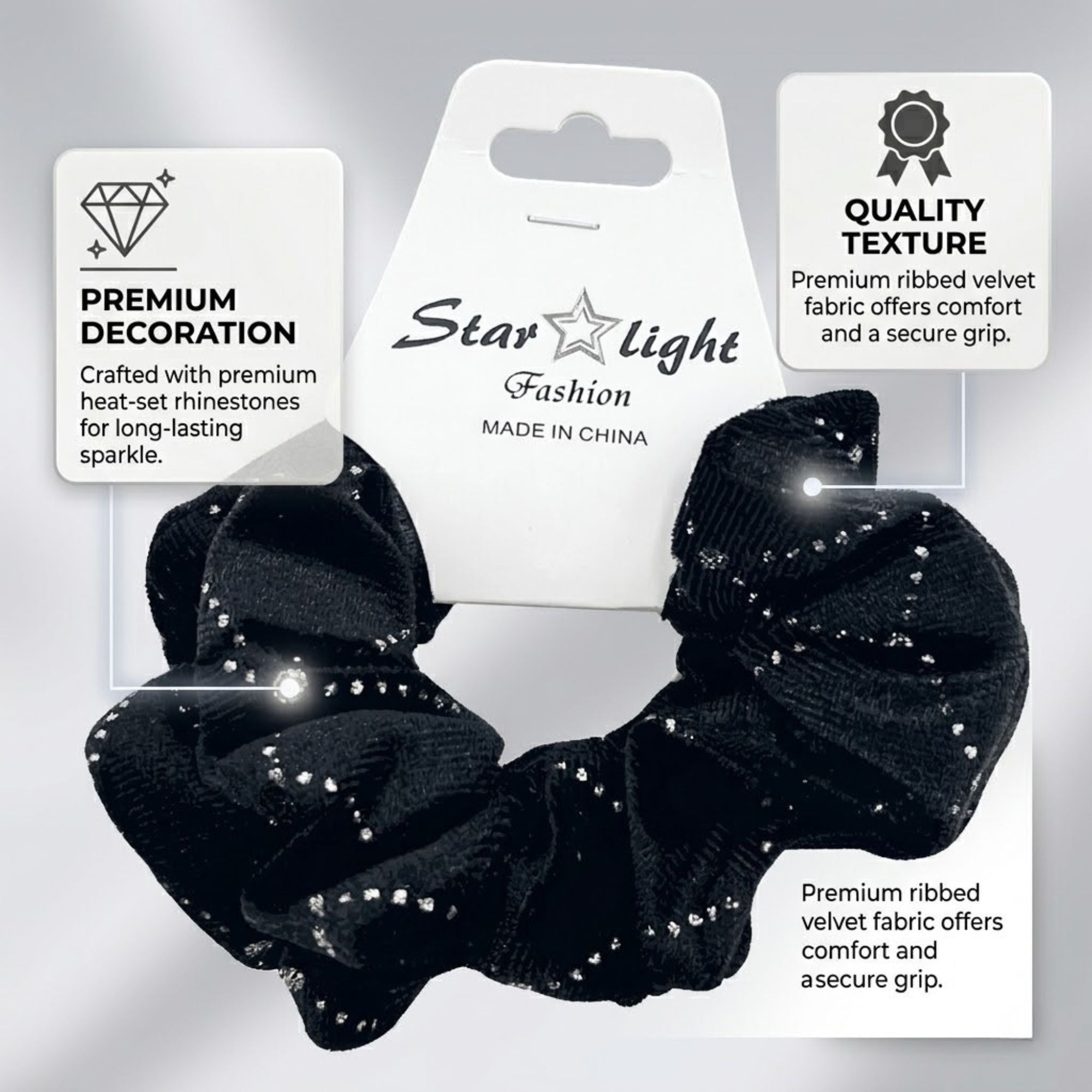 2 PCS Sparkling Ribbed Velvet Scrunchie Elegant No Snag Tie Hair Bands size and feature image