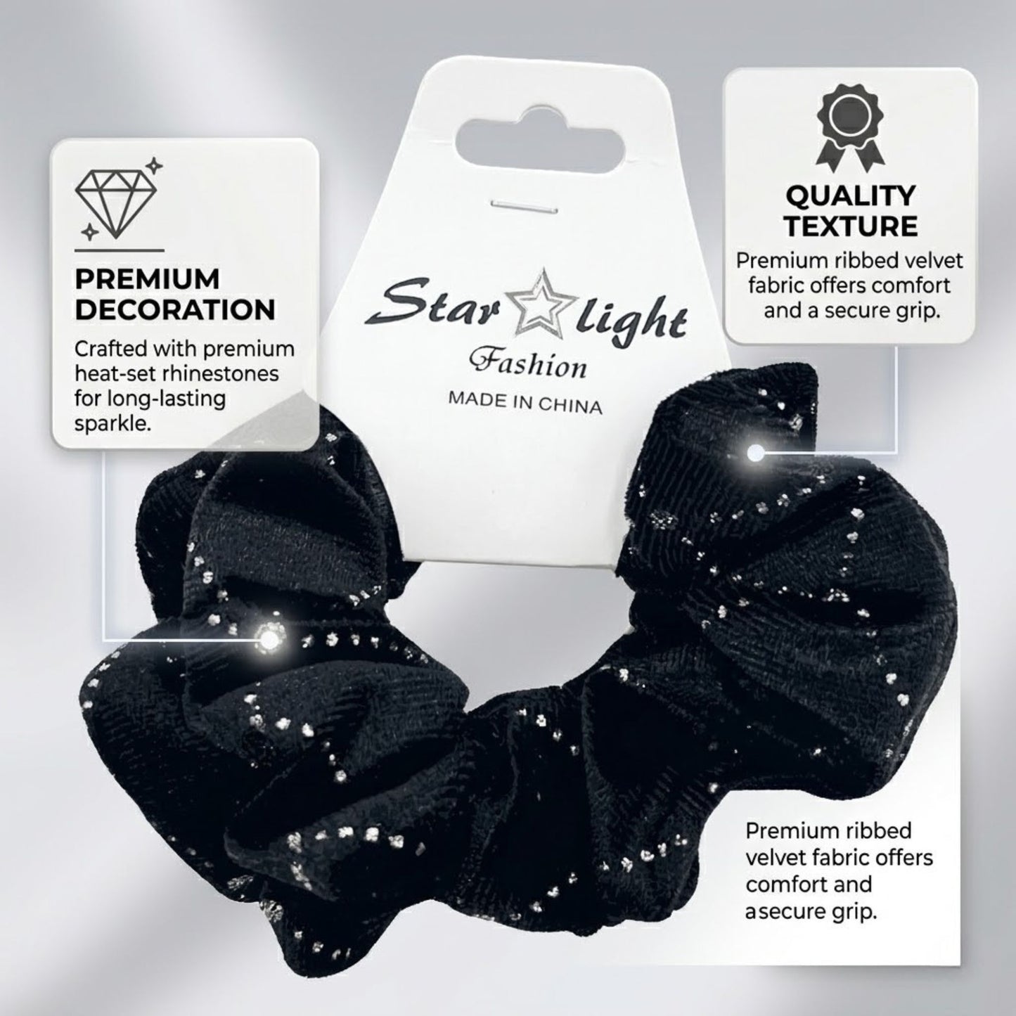 2 PCS Sparkling Ribbed Velvet Scrunchie Elegant No Snag Tie Hair Bands size and feature image
