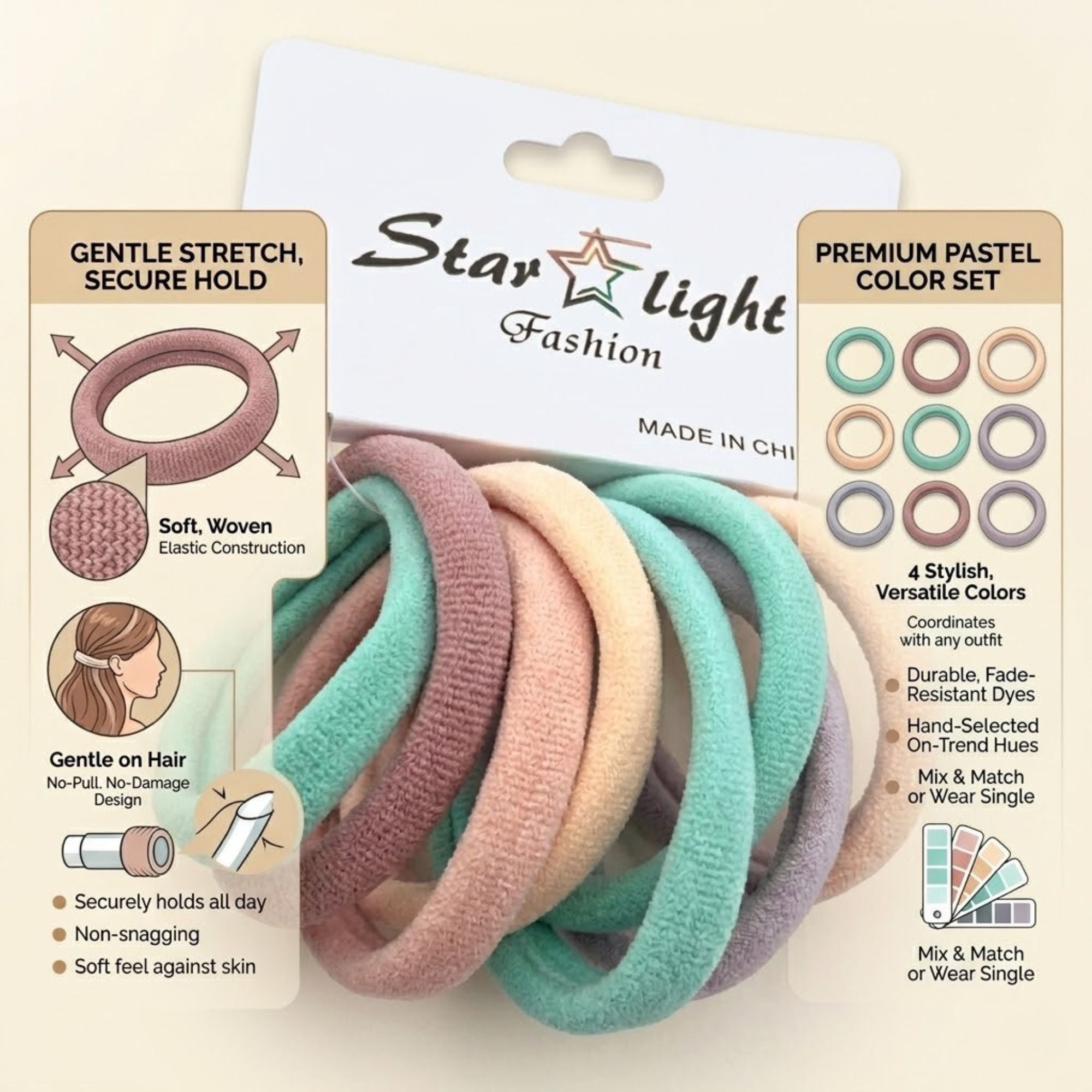 Premium Multicolor Soft Hair Ties Soft No Damage Elastic Bands Hair Bands size and feature image