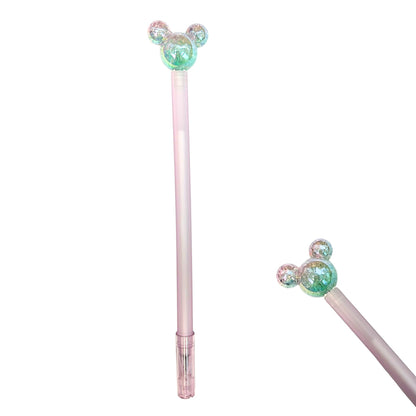 Two pink pens with colorful Mickey Mouse-style ends on a white background