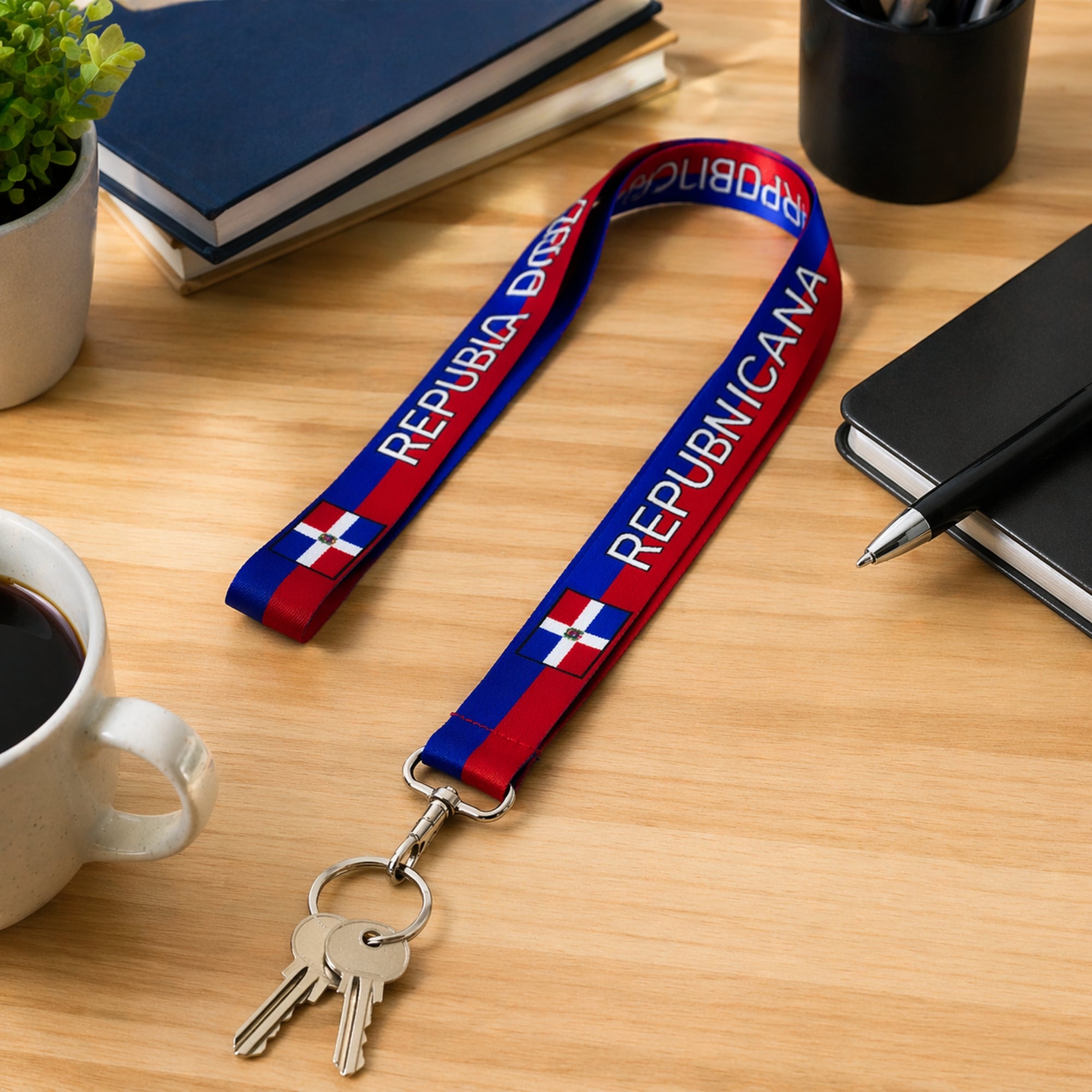 20.5" República Dominican Flag Lanyard Neck Strap Keychain size and feature image