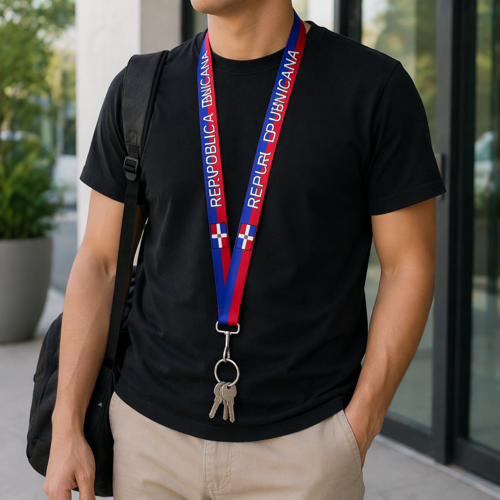 20.5" República Dominican Flag Lanyard Neck Strap Keychain lifestyle use image