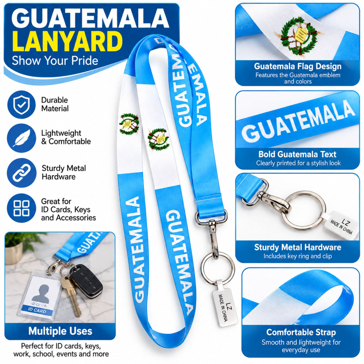 Guatemala Flag Lanyard Keychain with Quick Release – Neck Strap for Keys